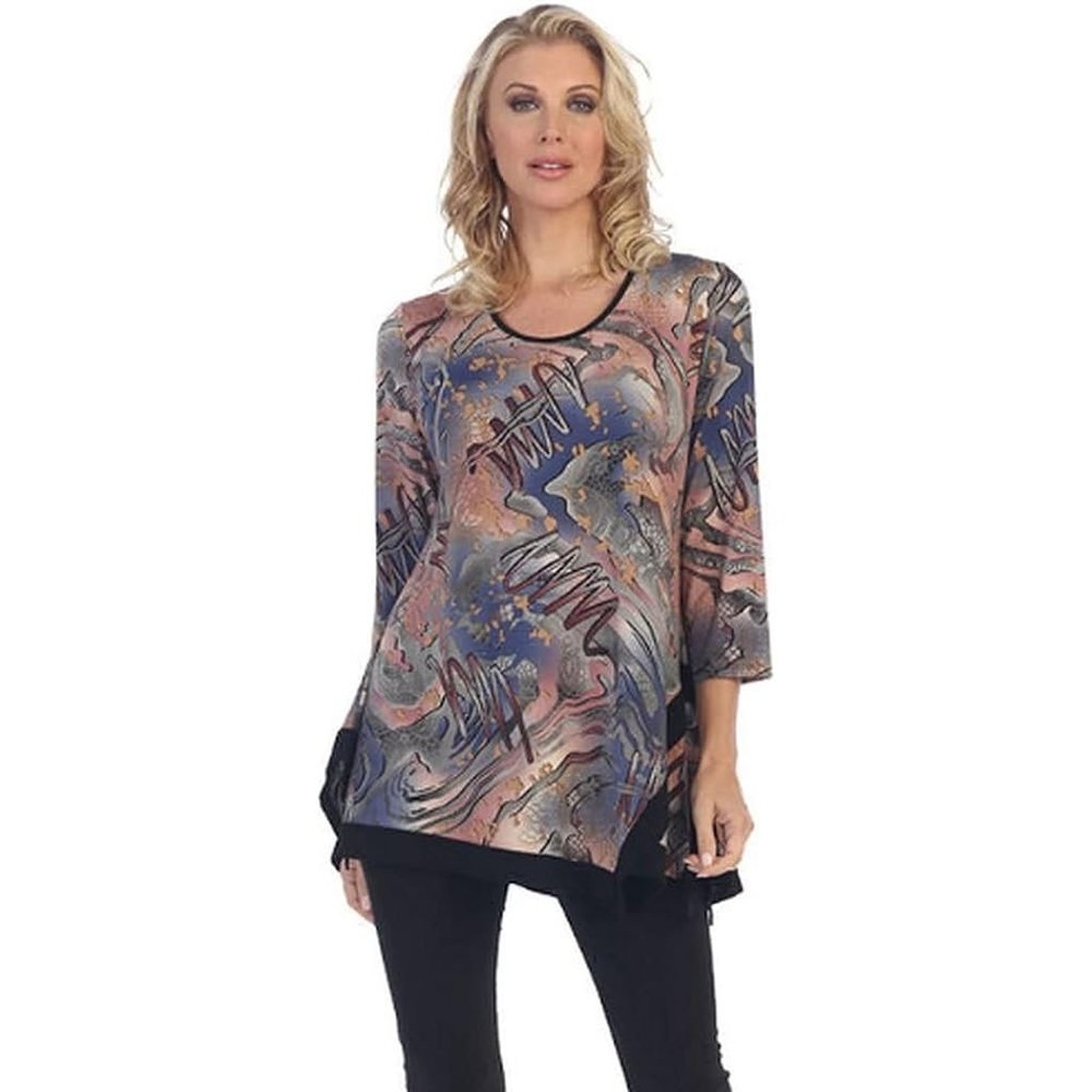 Caribe Women's Lavender Dream Swing Tunic with Black Trim 2x